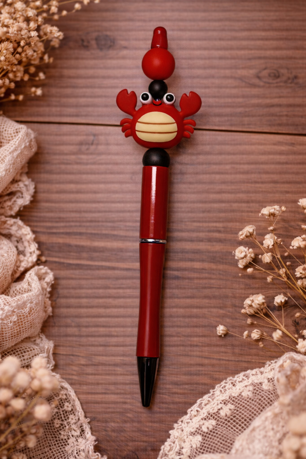 Adorable Crab Beaded Pen with Red & Black Accent Beads