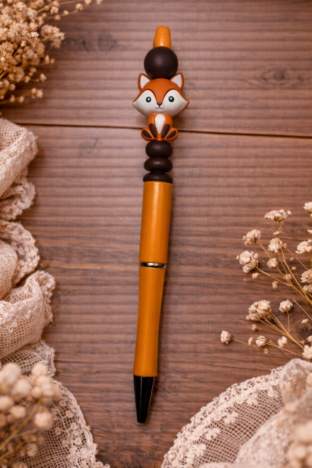 Adorable Fox Beaded Pen with Brown Accent Beads