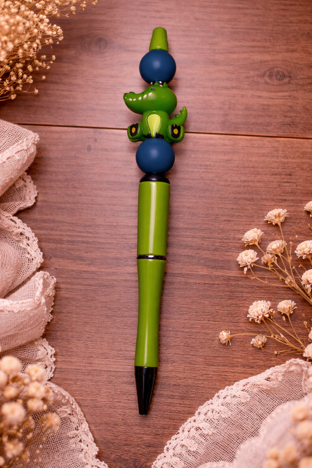 Adorable Crocodile Beaded Pen with Blue Accent Beads