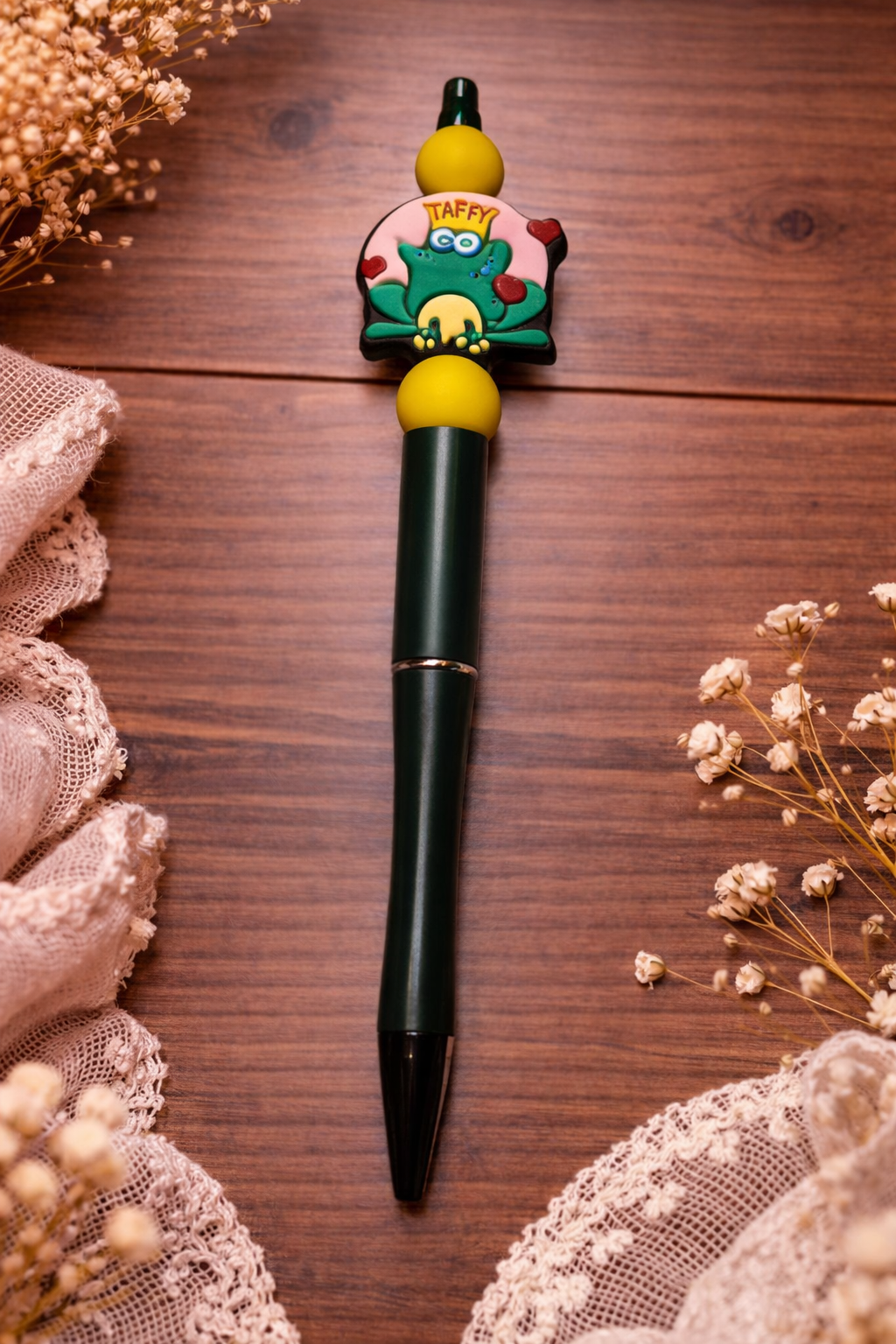 Frog Prince Beaded Pen with Yellow Accent Beads