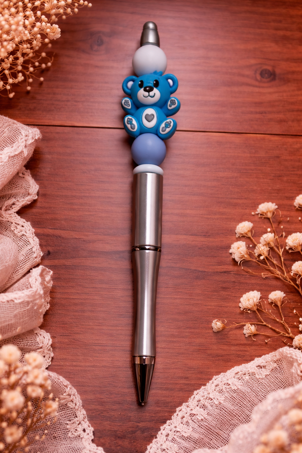 Adorable Blue Bear Beaded Pen