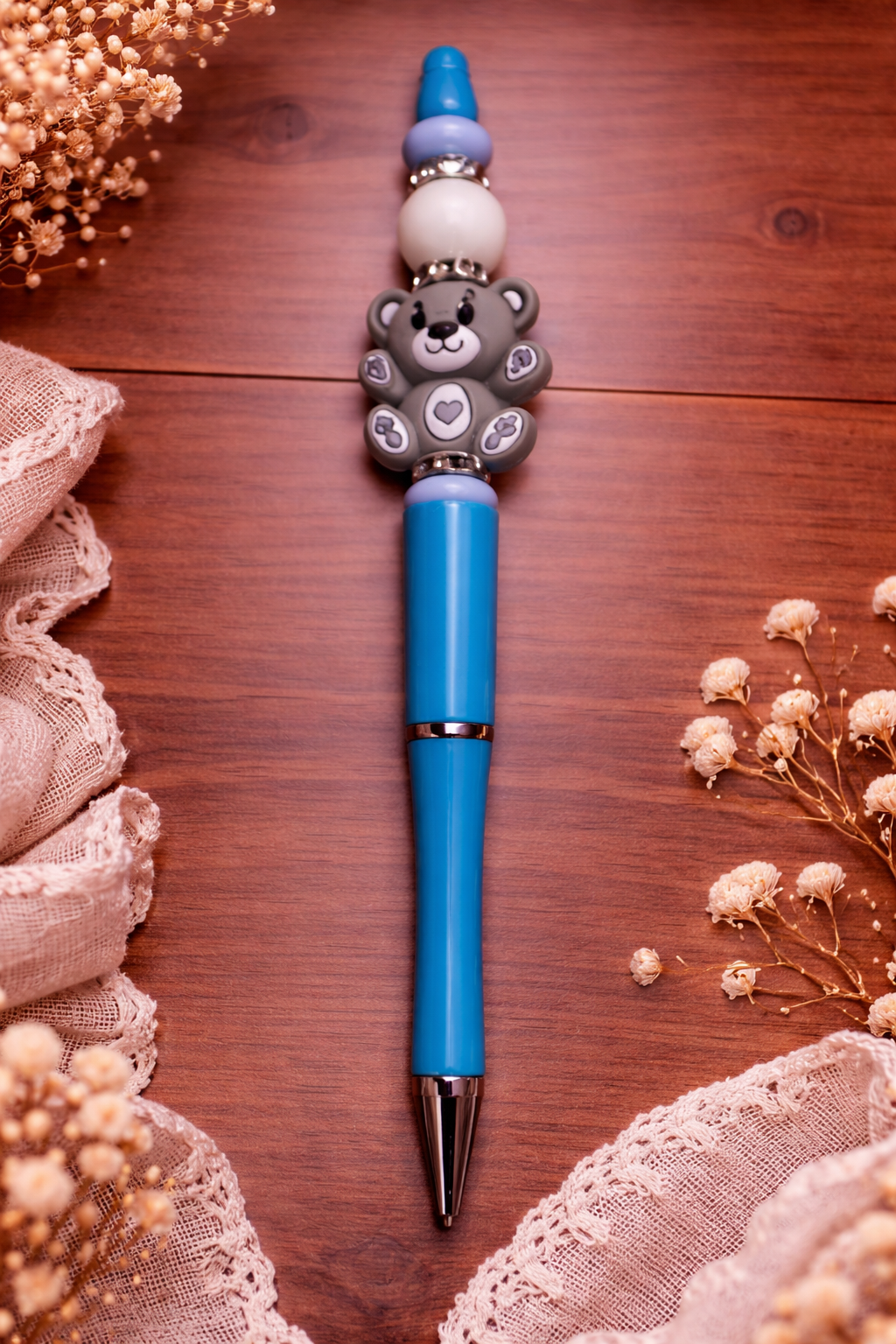 Adorable Gray Bear Beaded Pen