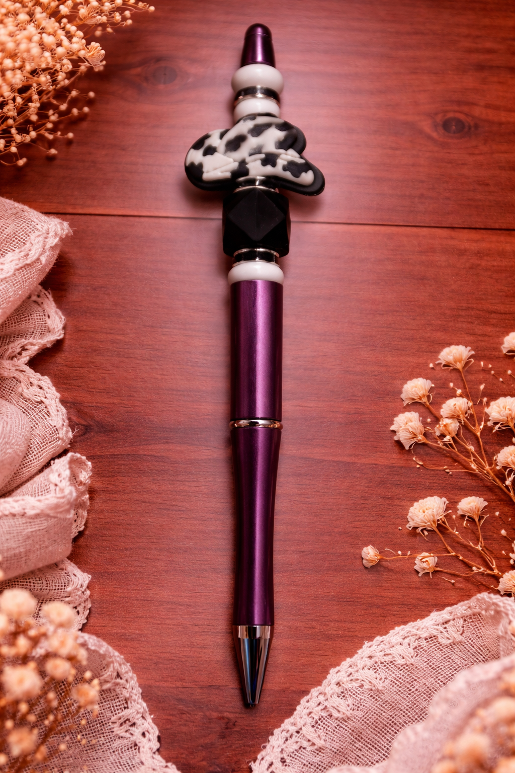 Cow Print Cowboy Hat Beaded Pen