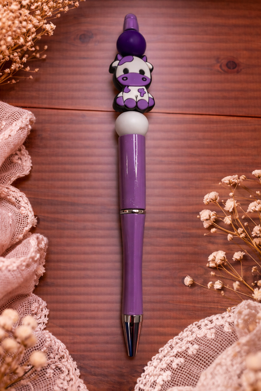 Purple Cow Beaded Pen