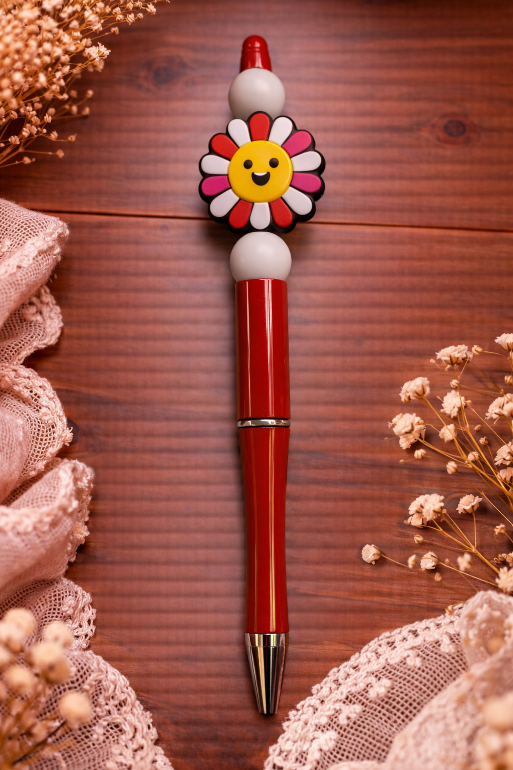 Cheerful Smile Flower Beaded Pen