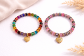 Two Beautiful Glass Beaded Bracelet Pair with Golden Heart Charms