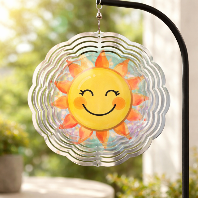 8" Handmade Wind Spinner - Happy Sun