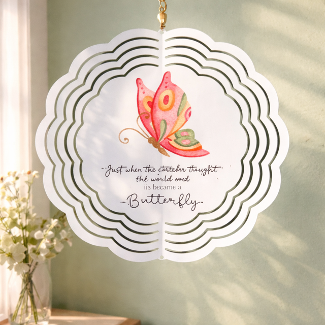8" Handmade Wind Spinner - Pink Butterfly