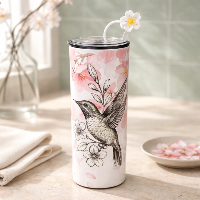 Hummingbird with Flower Straw Topper