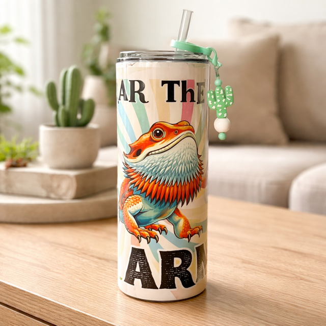 Bearded Dragon with Cactus Straw Charm