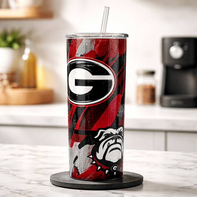 GA Bulldogs with Football Straw Topper