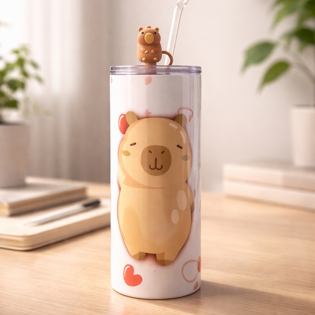 Happy Capybara with Matching Capybara Straw Topper