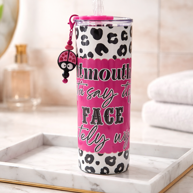 Cheetah Print with Pink Ladybug Straw Charm