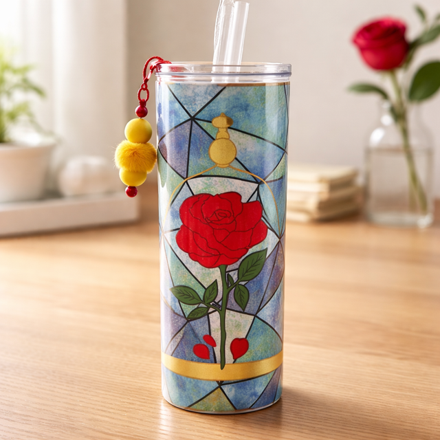 Tale as Old as Time - Rose with Yellow Fuzzy Straw Charm