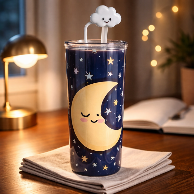 Adorable Moon with Cloud Straw Topper