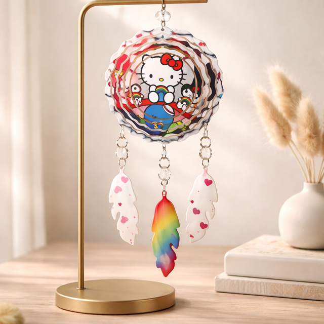 4" Handmade Dream Catcher Wind Spinner - Hello Kitty