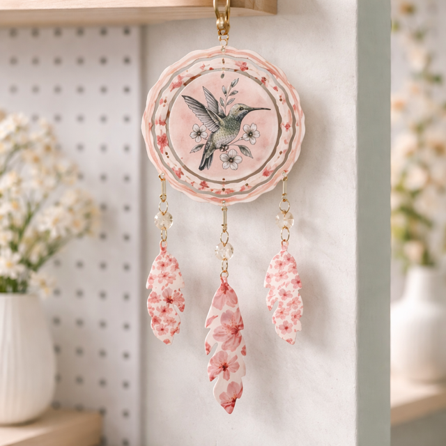 4" Handmade Dream Catcher Wind Spinner - Hummingbird