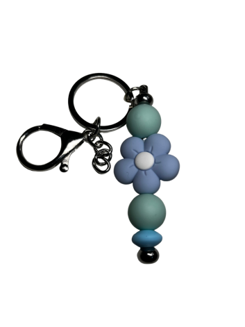 Light Blue Flower Beaded Keychain with Teal Accent Beads