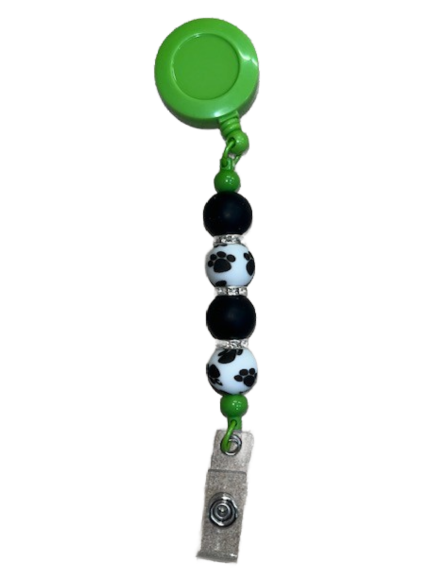 Beaded Clip-On Retractable Badge Holder - Green, Black, White