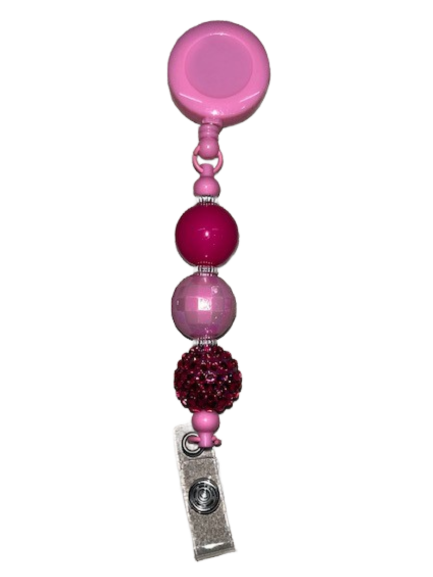 Beaded Clip-On Retractable Badge Holder - Pink