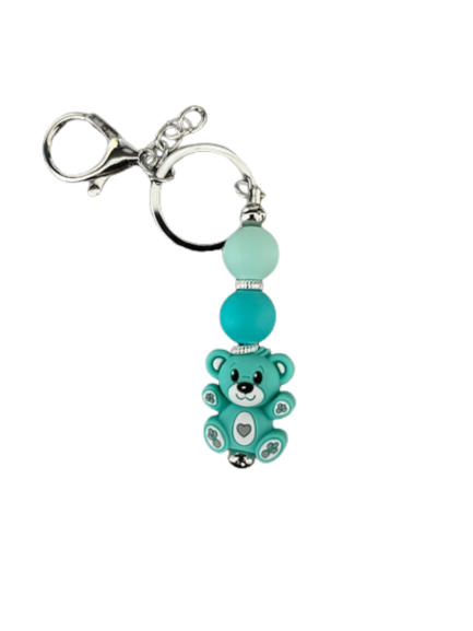 Adorable Teal Bear Beaded Keychain