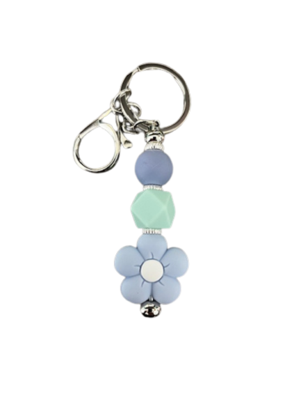 Blue Flower Beaded Keychain